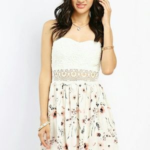 Papaya strapless floral crochet ivory dress